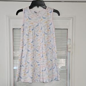 Sleeveless Tiered Kids Dress with Pastel Whale Print - Pink/Blue/Yellow